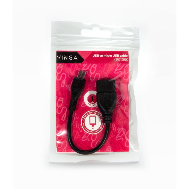 Дата кабель OTG USB 2.0 AF to Micro 5P 0.1m Vinga (CB010BK)