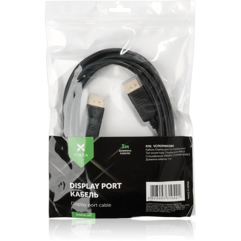 Кабель мультимедійний Display Port to Display Port  1.8m Vinga (VCPDP1.8BK)