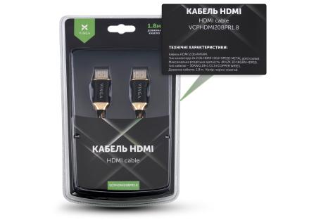 Кабель мультимедійний HDMI to HDMI  1.8m v2.0b HDR10 Vinga (VCPHDMI20BPR1.8)