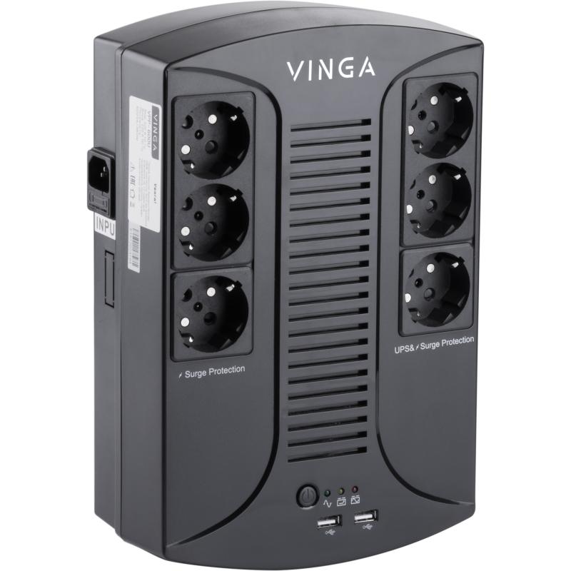 Пристрій безперебійного живлення Vinga 600VA-PU,  2USB*5V /1A (VPP-600U)