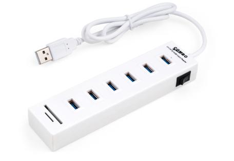 Концентратор Vinga 6xUSB2.0 + card-reader with switch (VCP2H6USBCRSWWH)