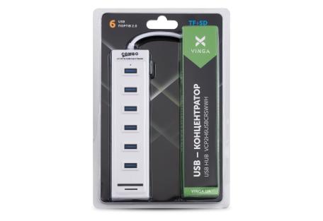 Концентратор Vinga 6xUSB2.0 + card-reader with switch (VCP2H6USBCRSWWH)