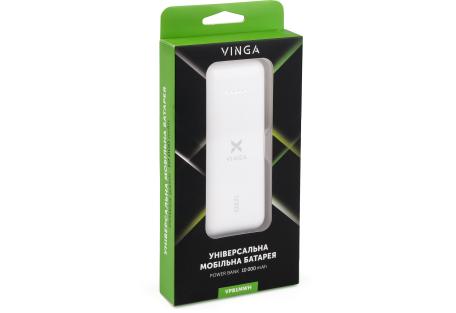 Батарея універсальна Vinga 10000 mAh glossy white (VPB1MWH)