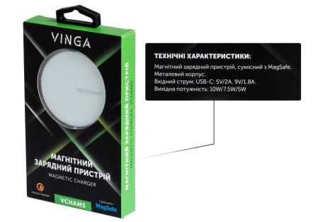 Зарядний пристрій Vinga Magnetic Wireless Charger 10W (VCHAMS)