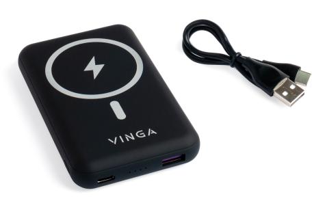 Батарея універсальна Vinga 10000 mAh Wireless Magnetic QC+PD (VPBAMS10BK)