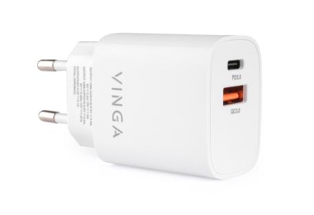 Зарядний пристрій Vinga PD + QC Wall Charger 20W (VCPCHPD3QC3W)