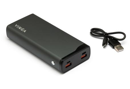 Батарея універсальна Vinga 20000 mAh QC3.0+PD 3 ports LCD metal (VPB2QPALD)