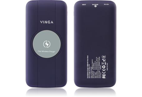 Батарея універсальна Vinga 10000 mAh Wireless QC3.0 PD soft touch purple (BTPB3510WLROP)