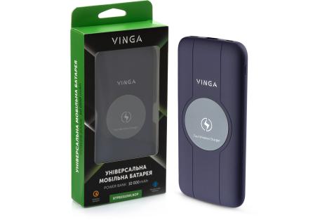 Батарея універсальна Vinga 10000 mAh Wireless QC3.0 PD soft touch purple (BTPB3510WLROP)