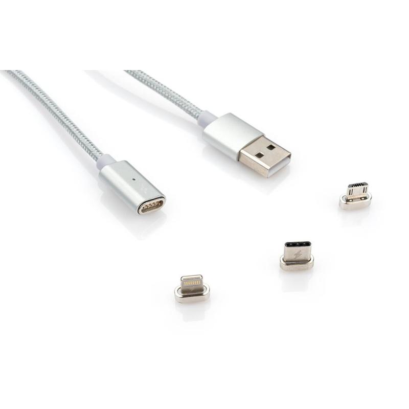 Дата кабель USB 2.0 AM to Lightning + Micro 5P + Type-C 1.0m Vinga (Magnetic 3in1)