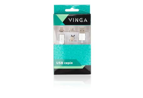 Дата кабель USB 2.0 AM to Lightning + Micro 5P + Type-C 1.0m Vinga (Magnetic 3in1)