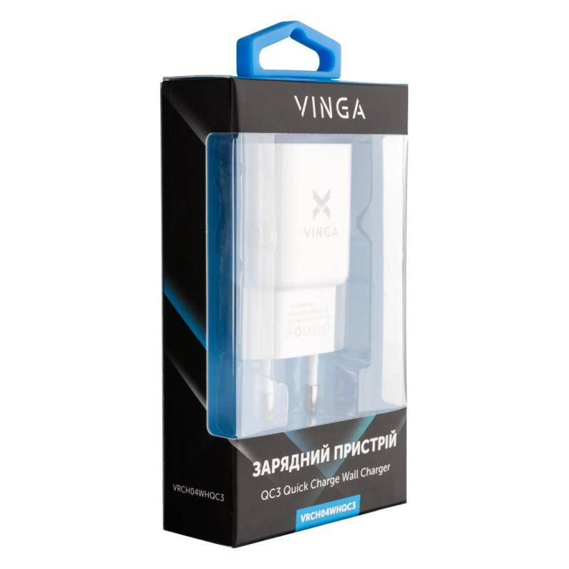 Зарядний пристрій Vinga QC3.0 Quick Wall Charger 1xUSB (VRCH04WHQC3)