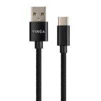 Дата кабель USB 2.0 AM to Type-C 1m nylon black Vinga (VCPDCTCNB1BK)