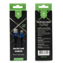 Дата кабель USB 2.0 AM to Micro 5P 1m flat nylon blue Vinga (VCPDCMFNB1B)