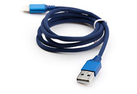 Дата кабель USB 2.0 AM to Lightning nylon 1m blue Vinga (VCPDCLNB21B)