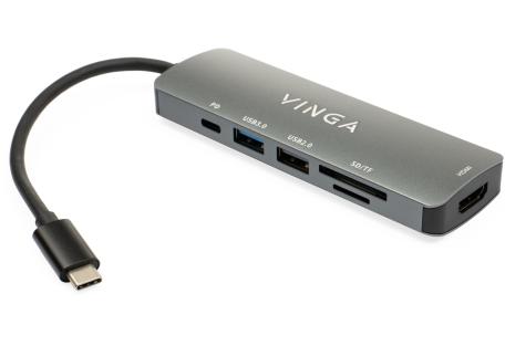 Концентратор Vinga USB Type-C 3.1 to HDMI+USB3.0+USB 2.0+SD/microSD+PD 6in1 (VHC6)