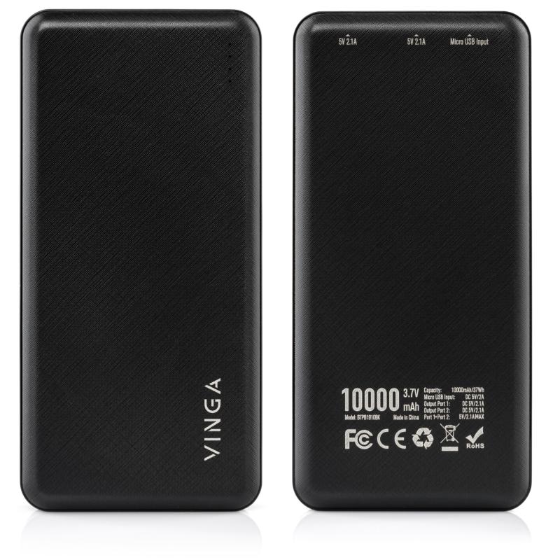 Батарея універсальна Vinga 10000 mAh  black (BTPB1910BK)