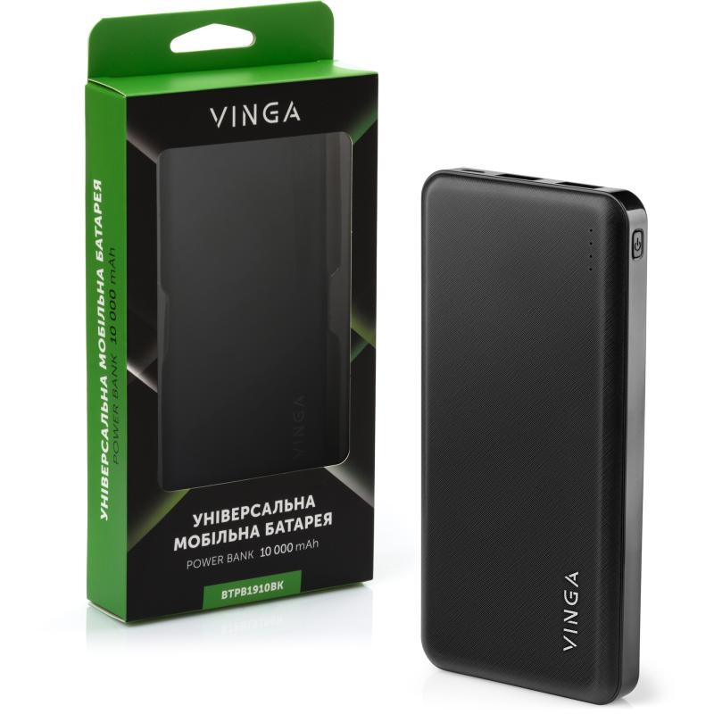 Батарея універсальна Vinga 10000 mAh  black (BTPB1910BK)