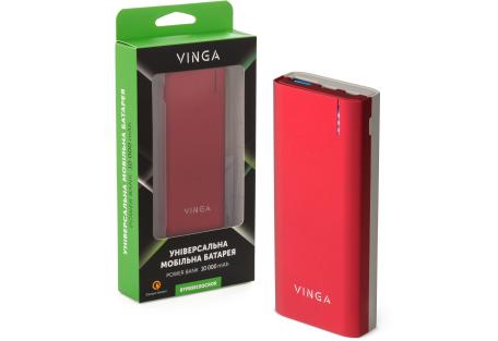 Батарея універсальна Vinga 10000 mAh soft touch red (BTPB3810QCROR)