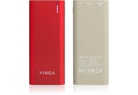 Батарея універсальна Vinga 10000 mAh soft touch red (BTPB3810QCROR)