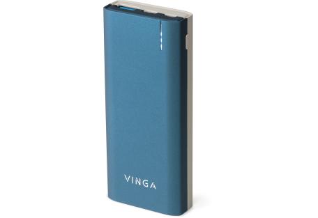 Батарея універсальна Vinga 10000 mAh soft touch blue (BTPB3810QCROBL)
