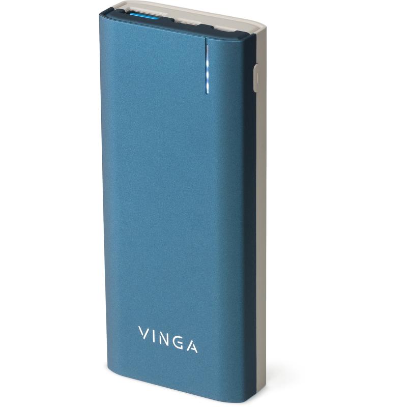 Батарея універсальна Vinga 10000 mAh soft touch blue (BTPB3810QCROBL)