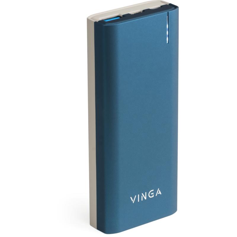 Батарея універсальна Vinga 10000 mAh soft touch blue (BTPB3810QCROBL)