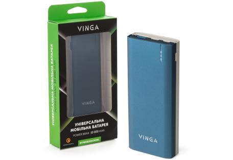 Батарея універсальна Vinga 10000 mAh soft touch blue (BTPB3810QCROBL)