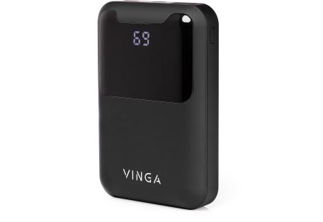 Батарея універсальна Vinga 10000 mAh Display soft touch black (BTPB0310LEDROBK)