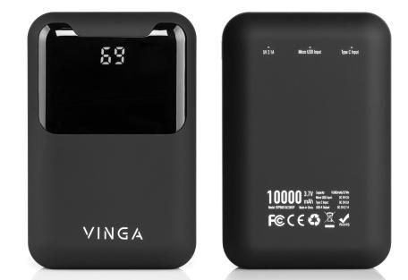 Батарея універсальна Vinga 10000 mAh Display soft touch black (BTPB0310LEDROBK)