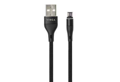 Дата кабель USB 2.0 AM to Micro 5P 1.0m cylindric nylon back Vinga (VCPDCMCANB1BK)